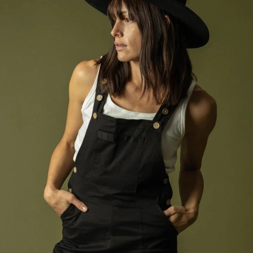 Wondery Katherine Racerback Overalls in Black S Small
